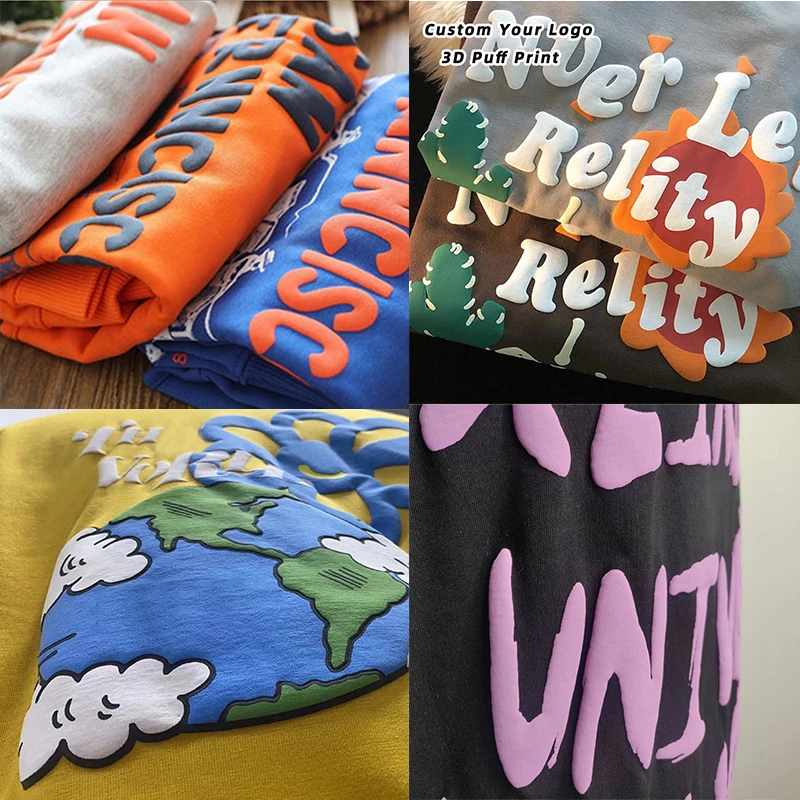 Wholesale Oversized Puff Printing Hoodies Pullover Cotton Unisex Sweatshirts Heavyweight customized 3d Puff Print Hoodie for men