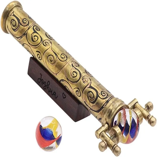 ROORKEE INSTRUMENTS INDIA Handmade Marble Scope Kaleidoscope Solid Ached Brass Surface Kaleidoscope with Hardwood Stand-Style 3