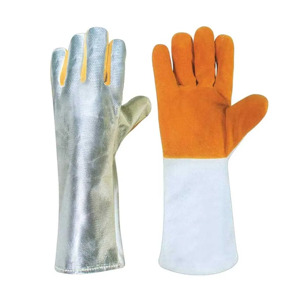 High Quality Cowhide Leather Aluminum Foil Welding Gloves for driving and construction heat resistant welder gloves