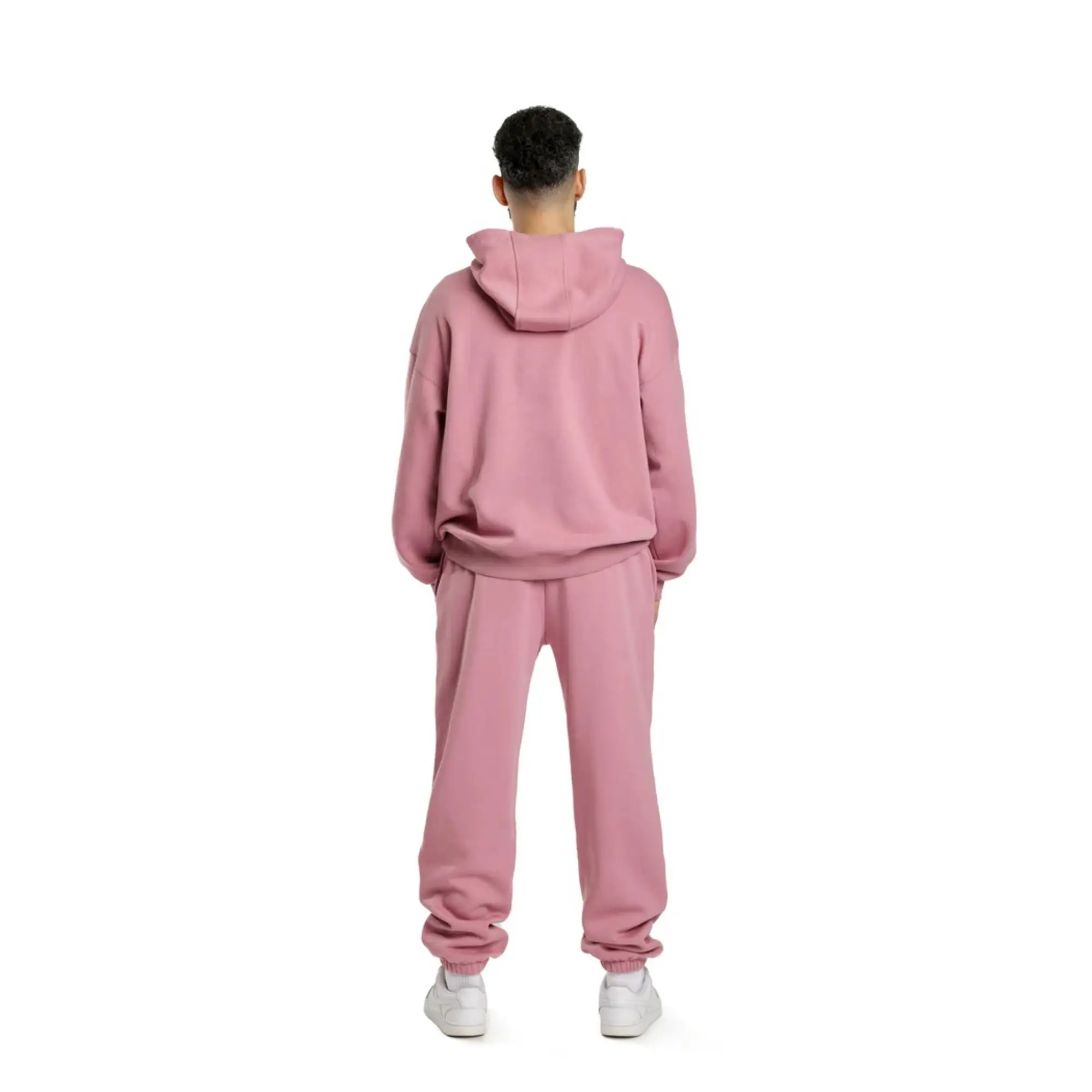 60% Cotton 40% Polyester Mens Premium Fleece Relaxed Sweatsuit Set in Orchid Pink with Pockets and Soft Brushed Inside