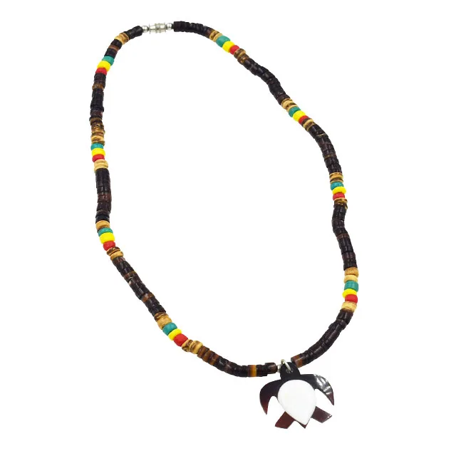 Tribal Style Shell Necklace Handmade Turtle Shell Pendant Necklace Natural Color Coconut Necklace