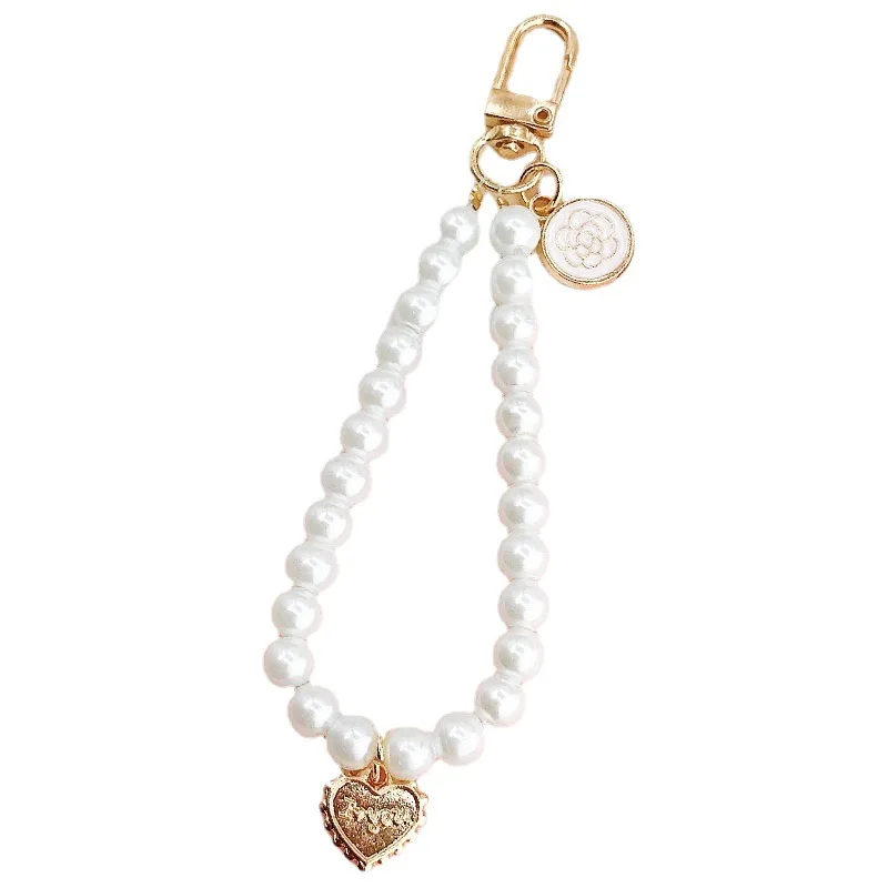 New Fashion Pearl Keychain Bracelet for Women Beaded Keyring Wristlet House Car Keys Ring Rabbit pendant key chain