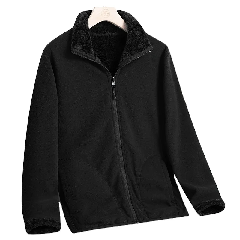 Fleece Jacket Men Winter Double-Sided Wear Fashion Couple Outdoor Hiking Warm Stand-up Collar Cardigan Outdoor Lamb Fleece Coat