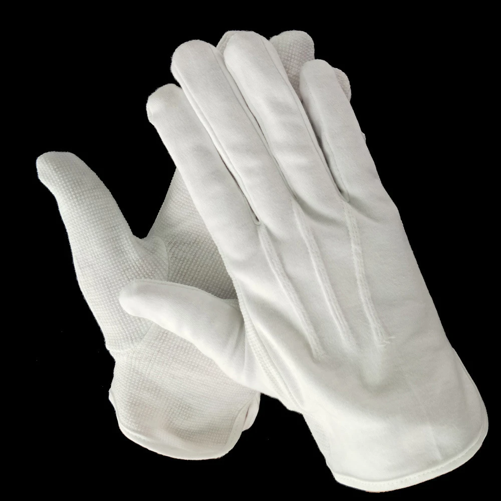 2024  White hand riding driving breathable soft non-slip cotton waiter waitress pvc dot glove