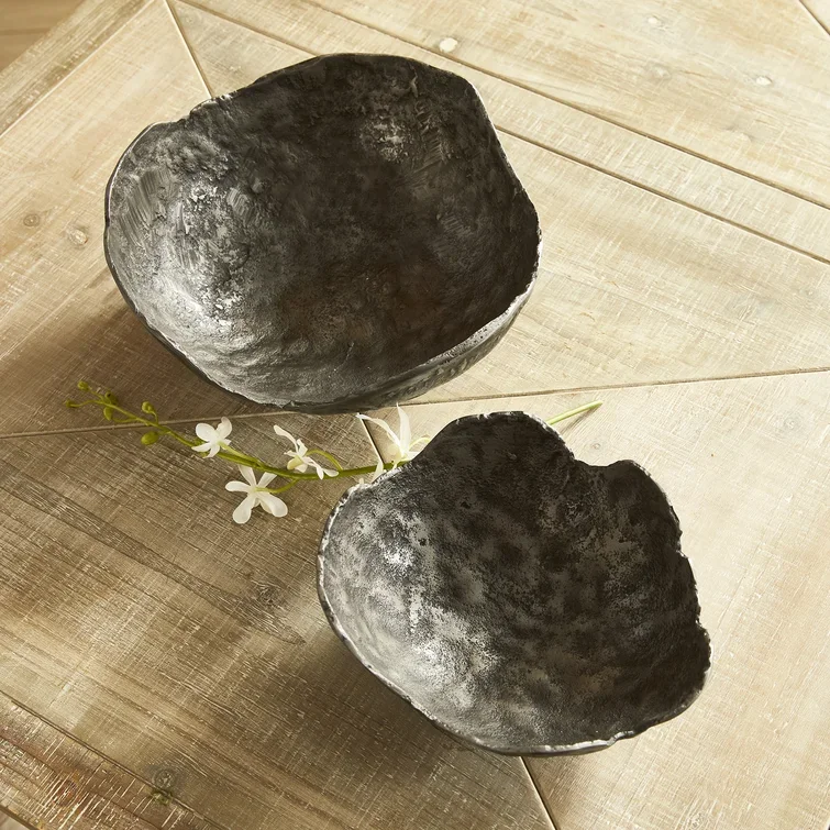Strong wholesale factory price Washed Dark Gray 2 Piece Metal Abstract Decorative Bowl for Restaurant Hotel Home kitchen Usage