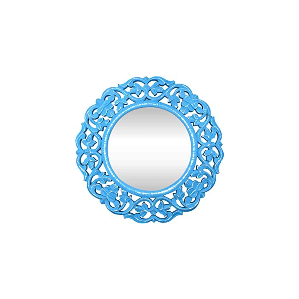 Wood Crafted Framed Mirror Color Polished Natural Wood Carved Mirror Round Wall Mirror Wholesale For Home Decor