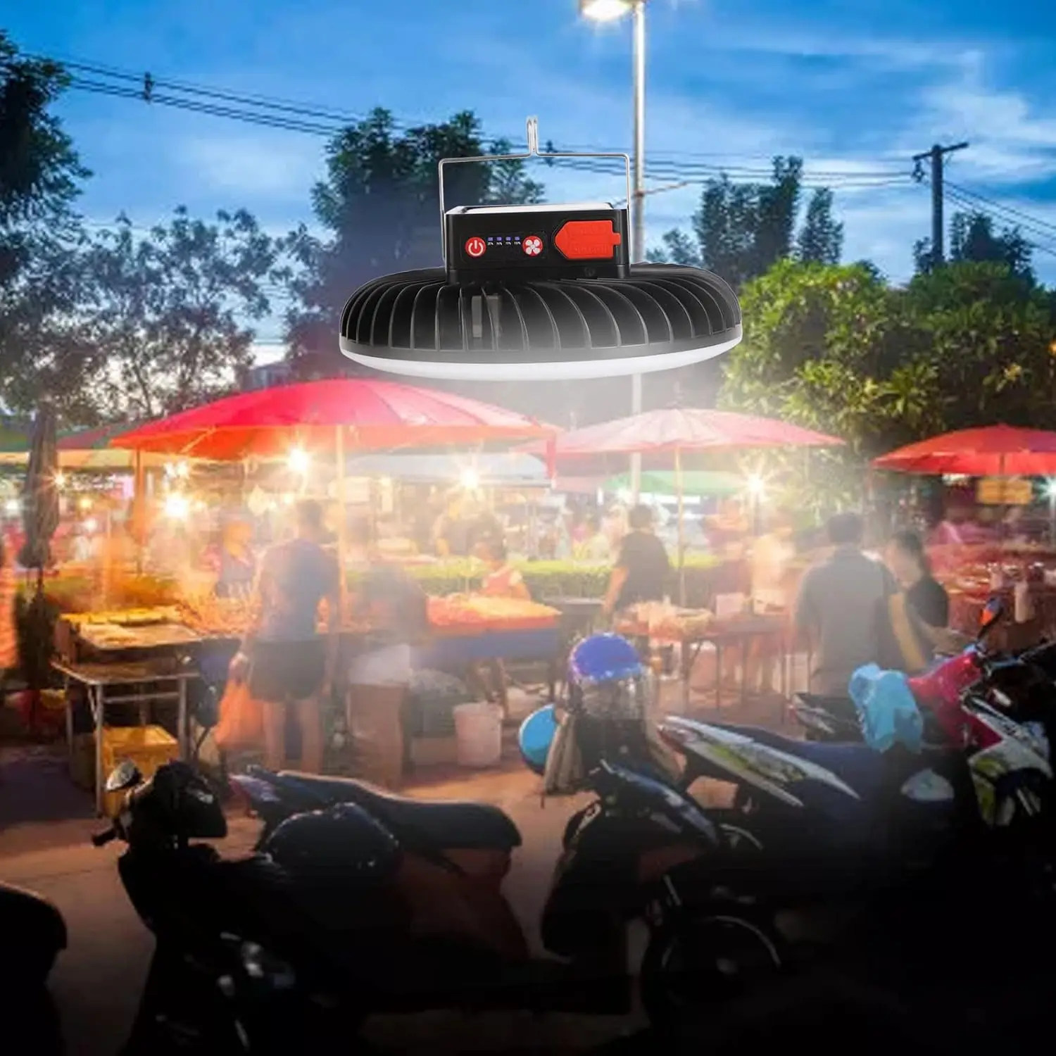 Outdoor Portable Hanging Hook Energy Tent Light 1200mAh Rechargeable USB Solar Camping Fan with LED Lamp