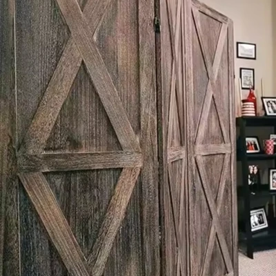 Wood Room Divider, Iron Sheet Decoration,Rustic Folding Privacy Screens Farmhouse Partition Wall dividers for Rooms, Separator,