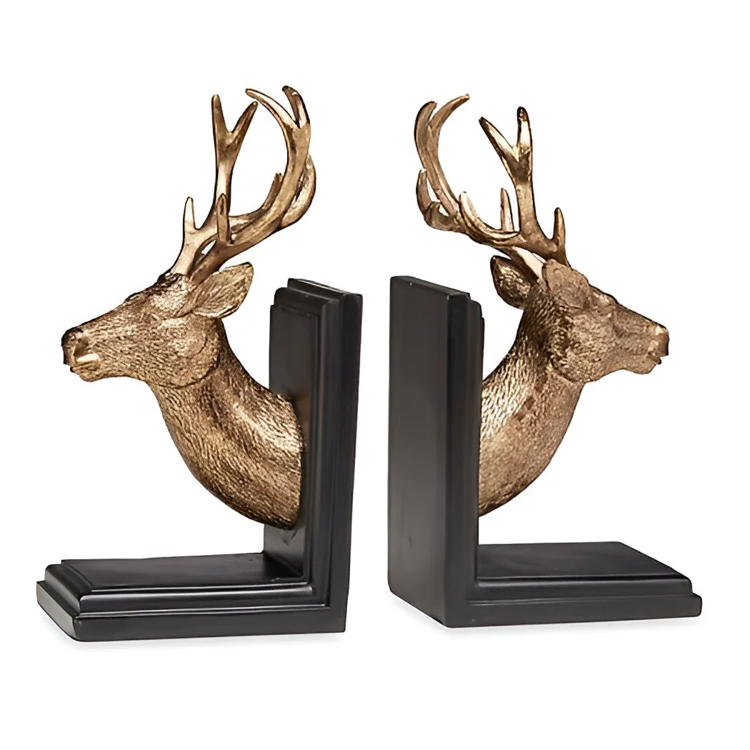Casting Design Aluminum Deer Golden Head and Black Base Bookend for Magazine Holder Book Stand Animals Bookends