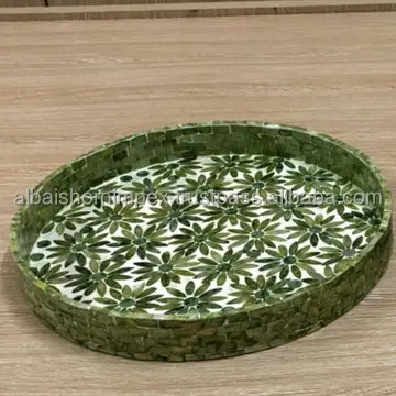Handmade Custom Square Metal Brass Tray Mother Pearl Bone Inlay Wood Acrylic Square Platter Home Decor Food Serving Direct India