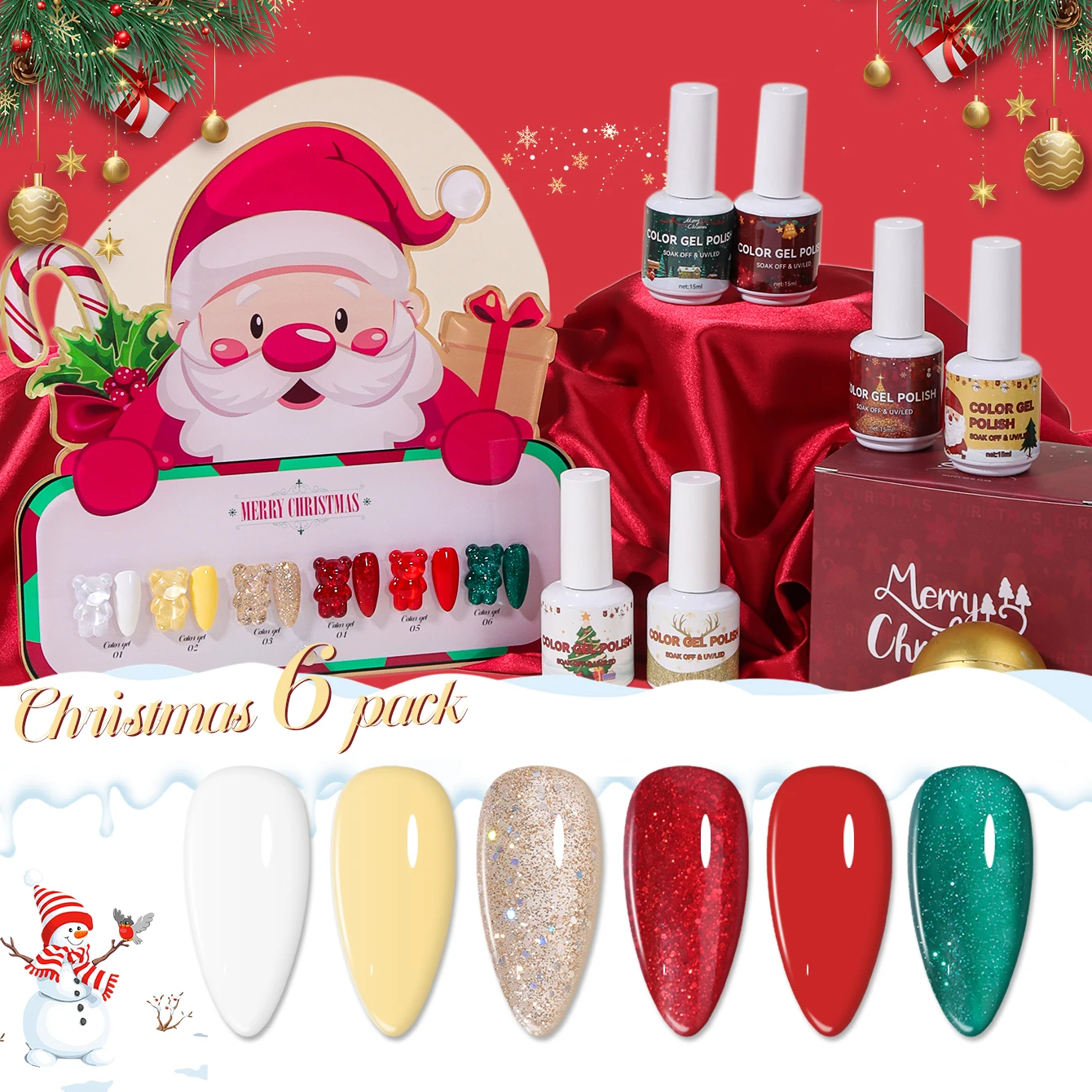 Aoshimei новый продукт запускает Рождественский Блестящий Алмазный гель серии 6 цветов Набор Подарочная коробка набор для ногтей