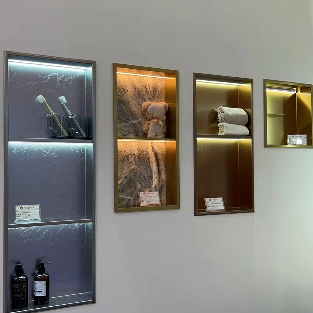 Multiple Color Wall Mounted Built In 304 Stainless Steel Bathroom Niche Shower Niche For Bathroom with led Lights