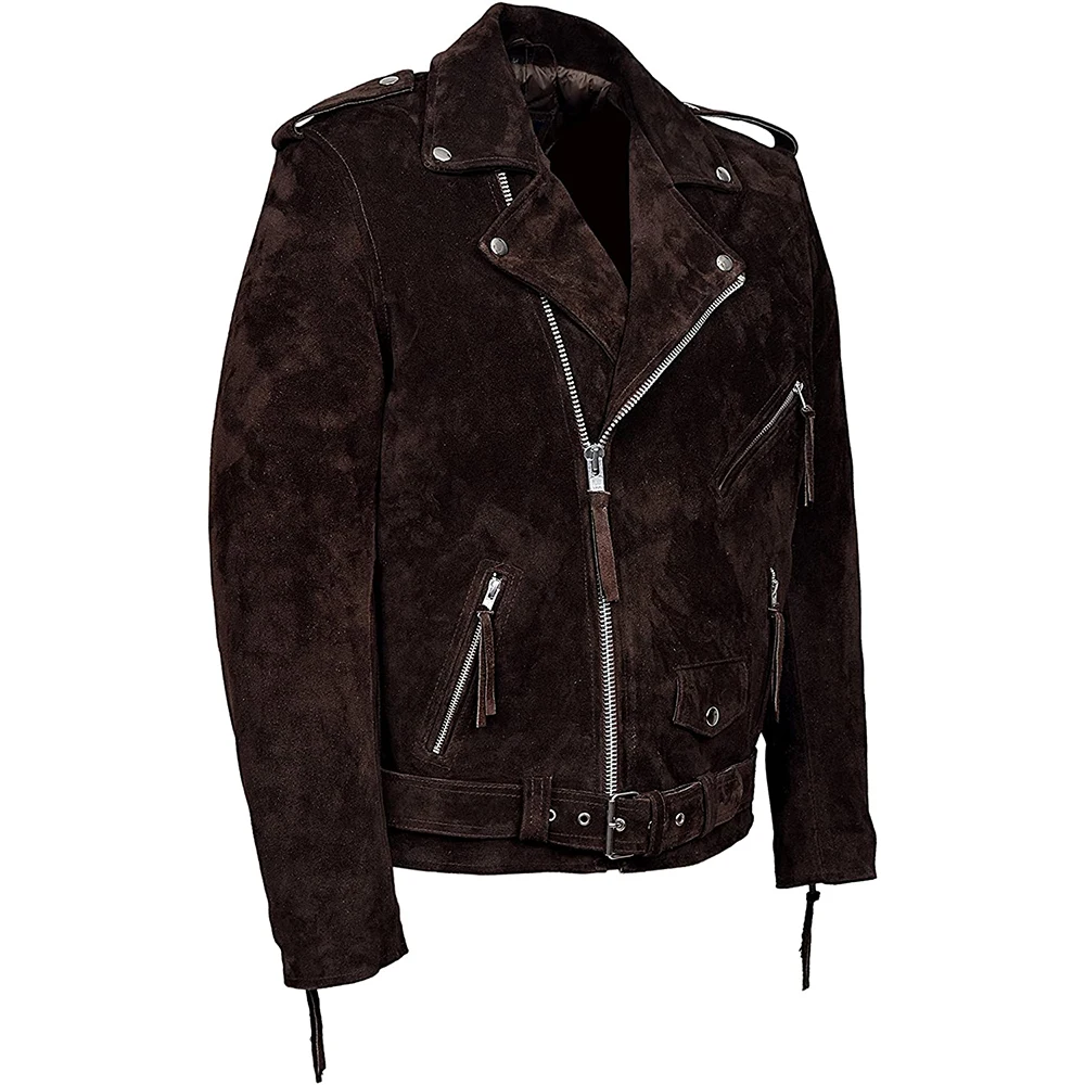 Hot Selling Autumn Winter Mens Slim Fit Suede Leather Jackets Customized Design Classic Motorcycle Biker Real Leather Jackets