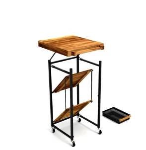 Walnut Multi-Function Kitchen cart with Solid Acacia Top & Shelves And Double Handle Bar