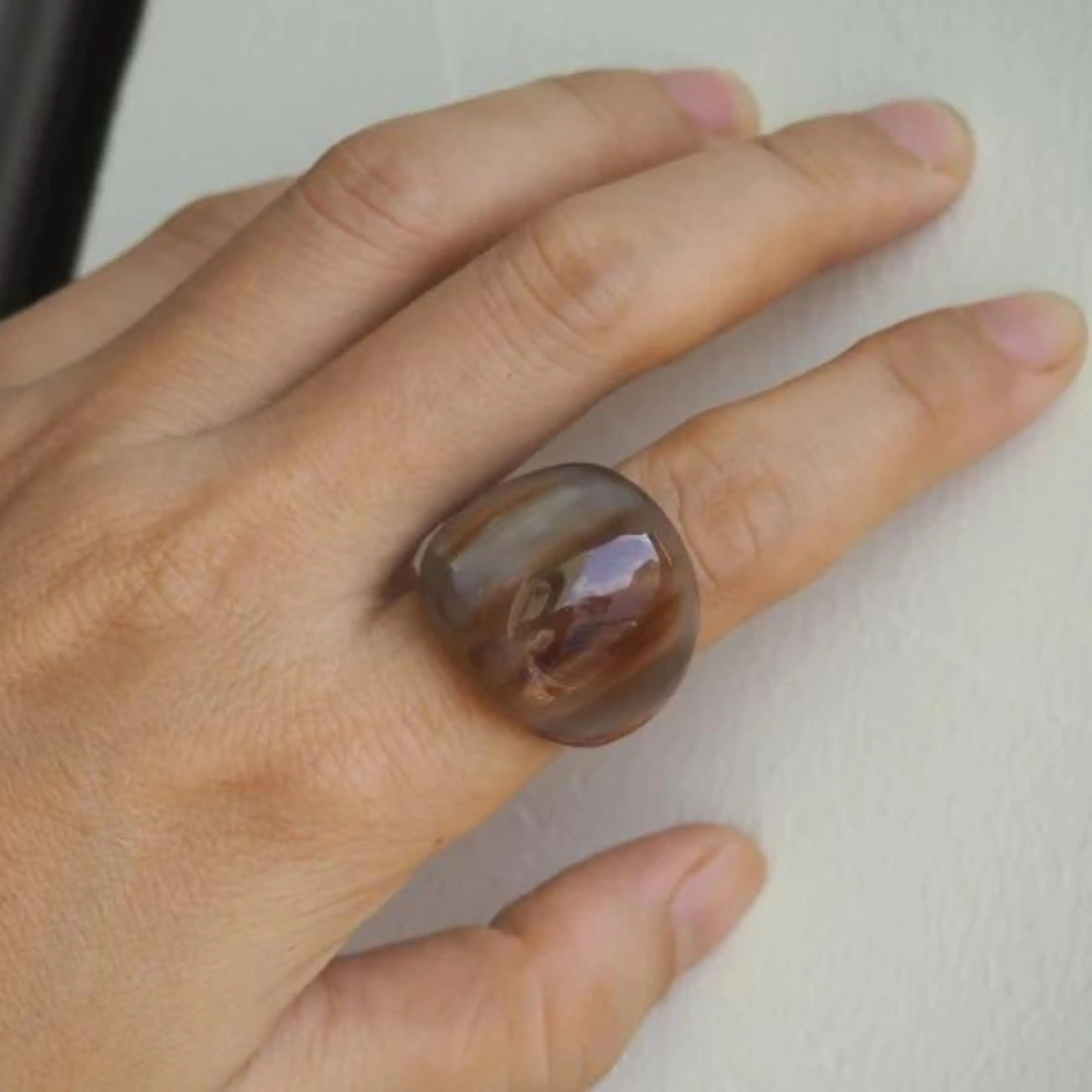 agate Natural Buffalo & Ox Horn Ring Handmade Horn Jewelry Girl Partyware Wedding Anniversary High Quality