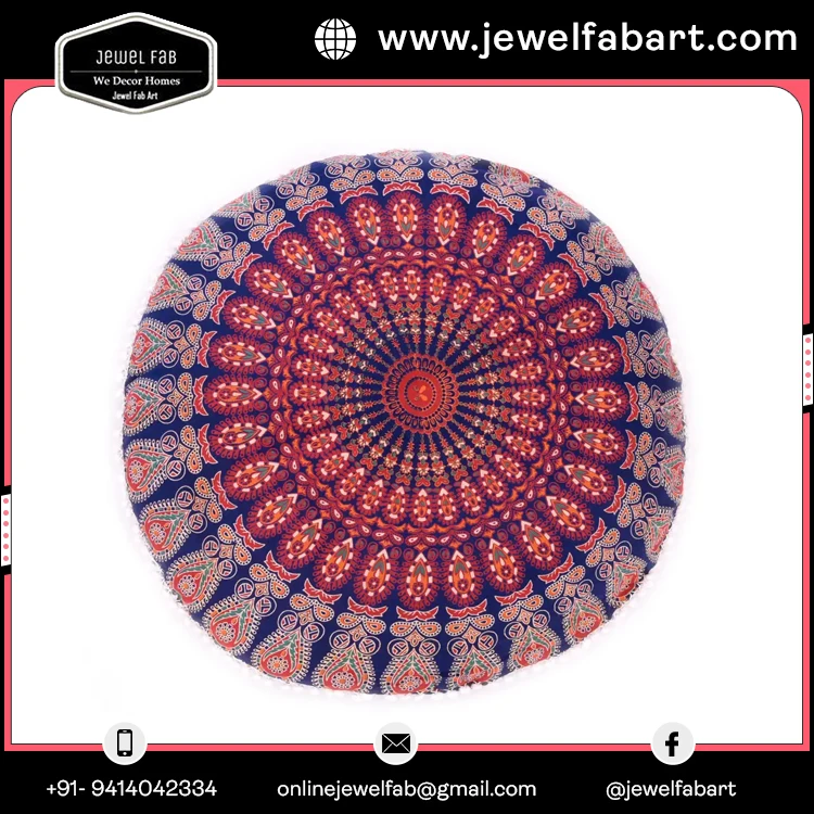 Handmade Mandala Round Floor Cushion Cover Large Pillow Indian Picnic Beach Party Available at Best Price 100% Cotton Multicolor