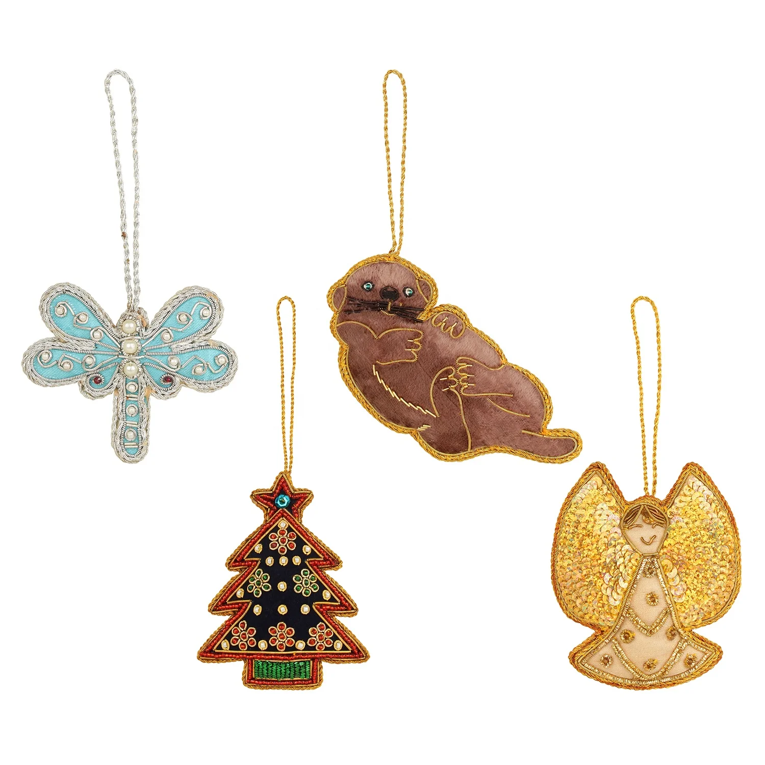 Handmade Handcrafted Embroidered Beaded Velvet satin Christmas Decorations Ornament Santa  Socks   Giraffe Elephant  Customized