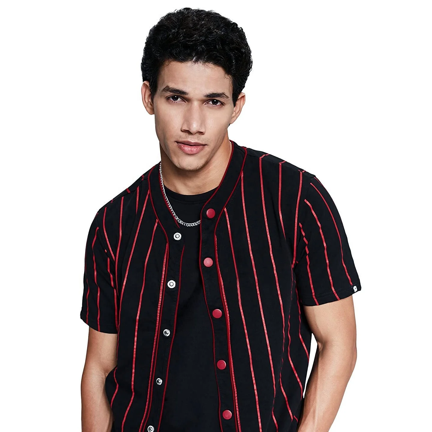 Wholesale Polyester Red Pinstripe Baseball Jersey Button Up Sports Shirt Personalized Stitched Name Number for Men/Women/Youth