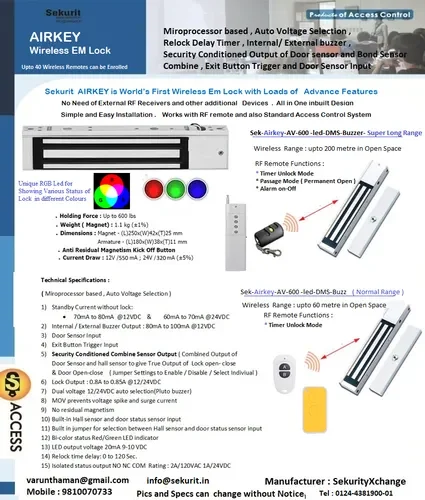 High Selling Airkey 600  LED Em Lock With Wireless Remote for Wireless Lock With Multi Voltage Em Lock With Timer Buzzer