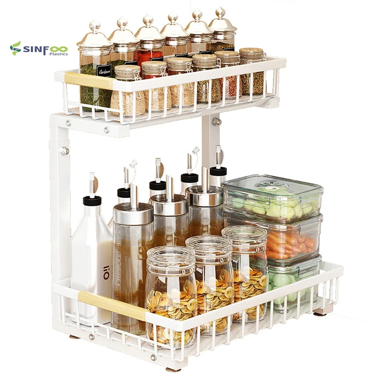 Заводская распродажа, прочный и стабильный двухуровневый выдвижной металлический органайзер для раковины