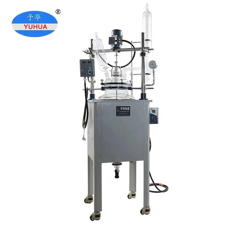 YUHUA Single Layer Glass Reactor with Water Oil Bath and Reflux Flask for Dissolution Physicochemical Reaction Factory price