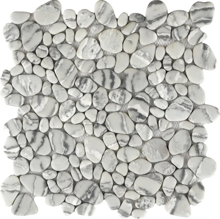 China Made Feature Wall Grey Pebble Recycled Glass Mosaic Wall Tiles glazed carrara floor tiles