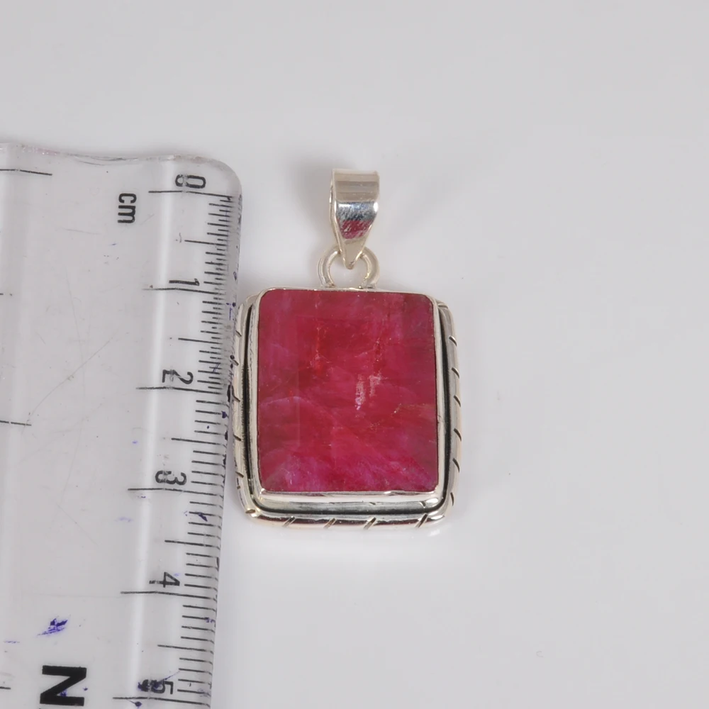 925 Sterling Silver Ruby Octagon Gemstone Pendants Silver Jewelry For Women 925 Pendants Sterling Silver Ruby Gemstone Pendants