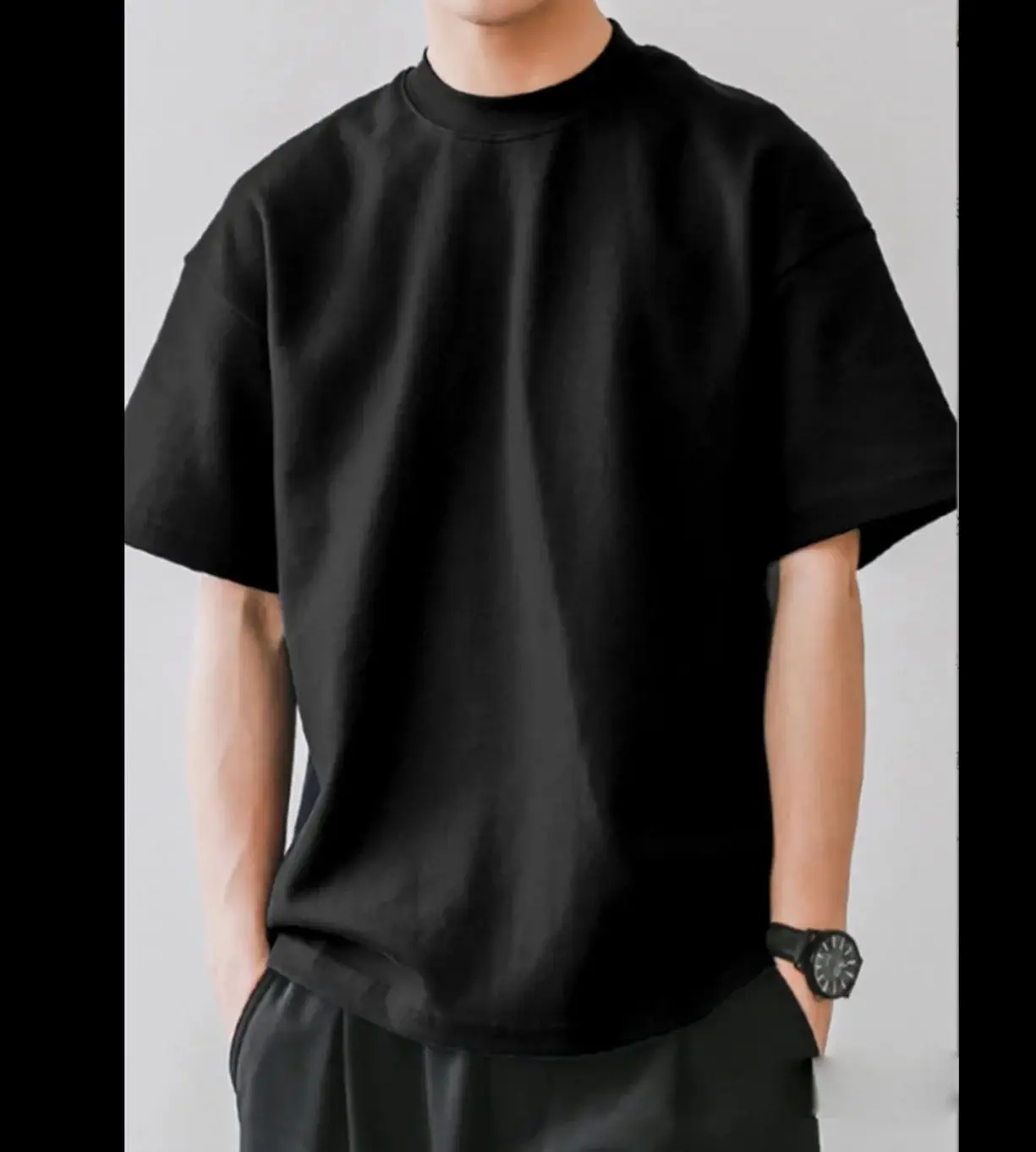 Custom Print T-shirt Mens Tee Shirt Thick Collar 100% Cotton T Shirts Heavyweight Plain Oversized Mock Neck Tshirt For Men