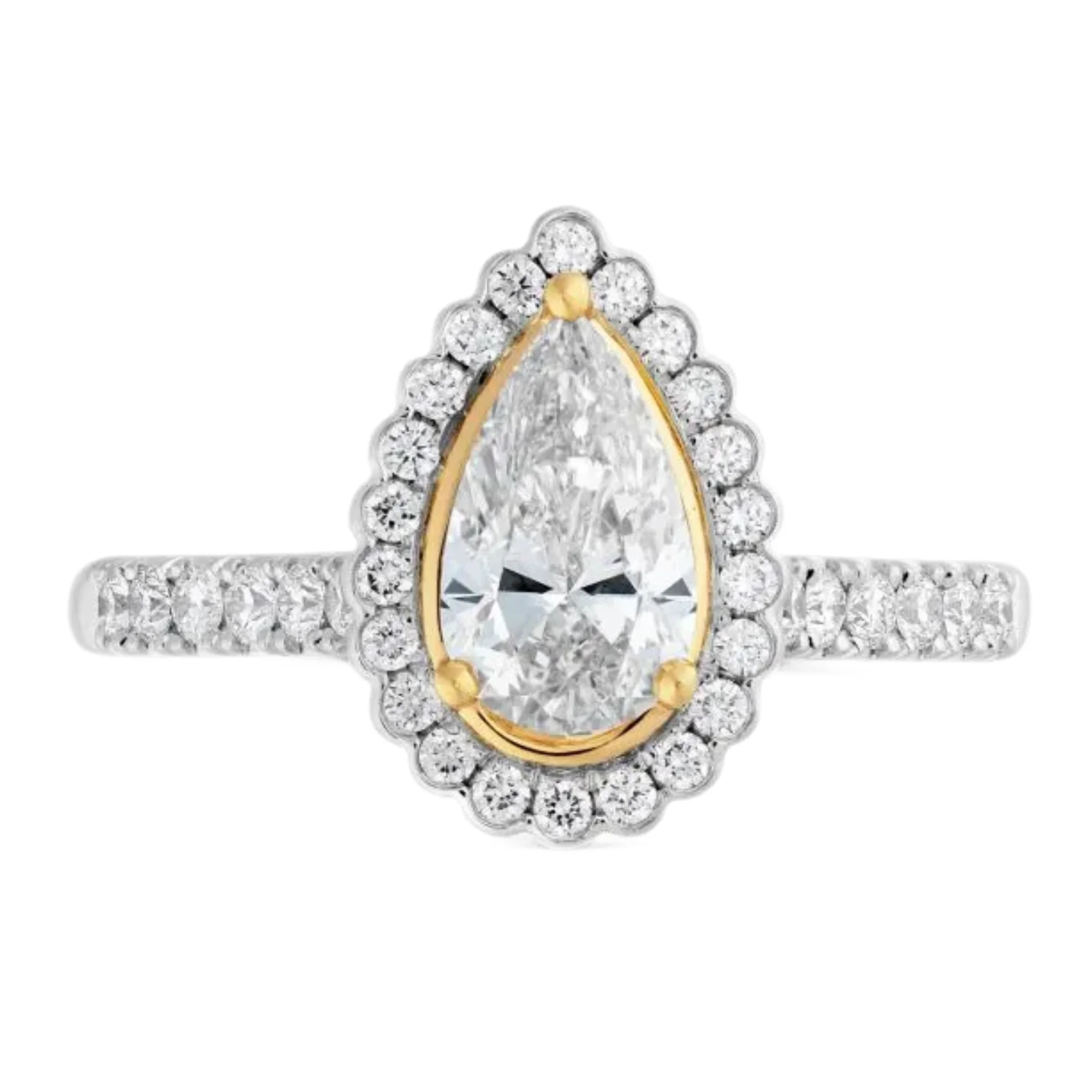Pear Shape Halo Engagement 14K White Gold Engagement Ring With High And Premium Quality Product Made India