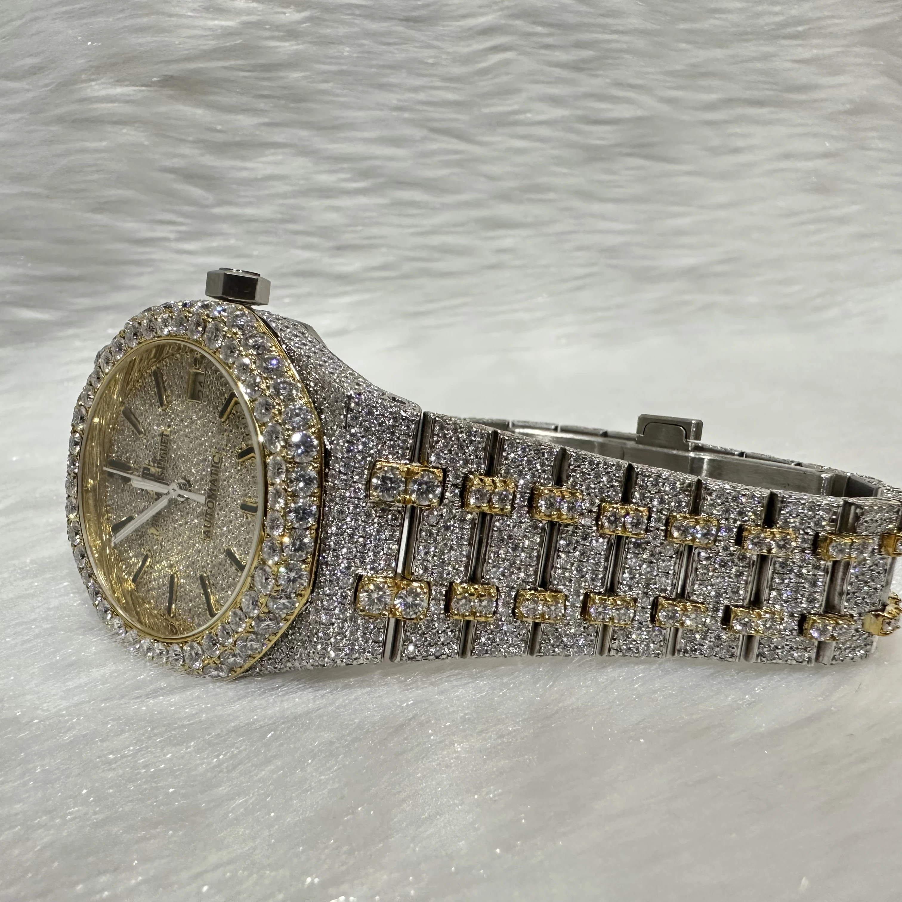 Luxury Gold Plated Iced Out Watch 925 Sterling Silver VVS Moissanite Diamond Hip Hop Mechanical  Watches For Men