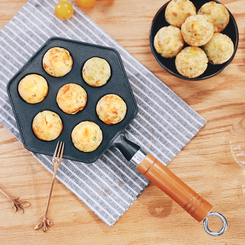 7 Molds Cast Iron Takoyaki Maker Skillet Octopus Meat Ball Mold Nonstick Baking Tray for Octopus Balls