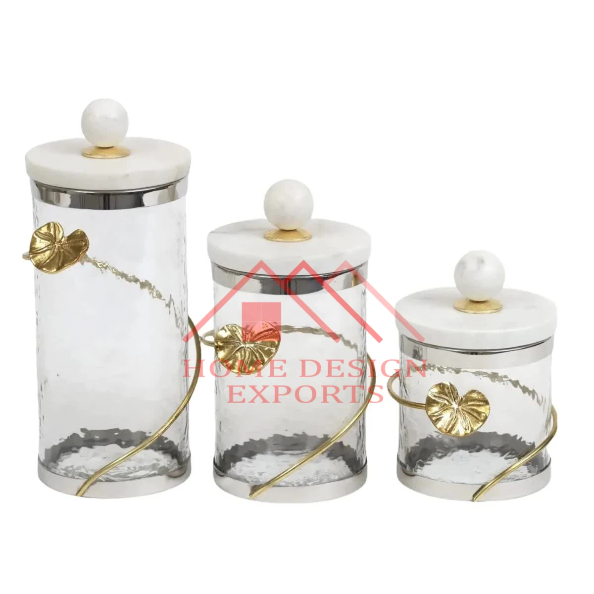Luxury Brass and Glass Foods Biscuits/Cookies Canister Set of 3 for Kitchenware Equipment Unique Glass Foods Canisters Sets of 2