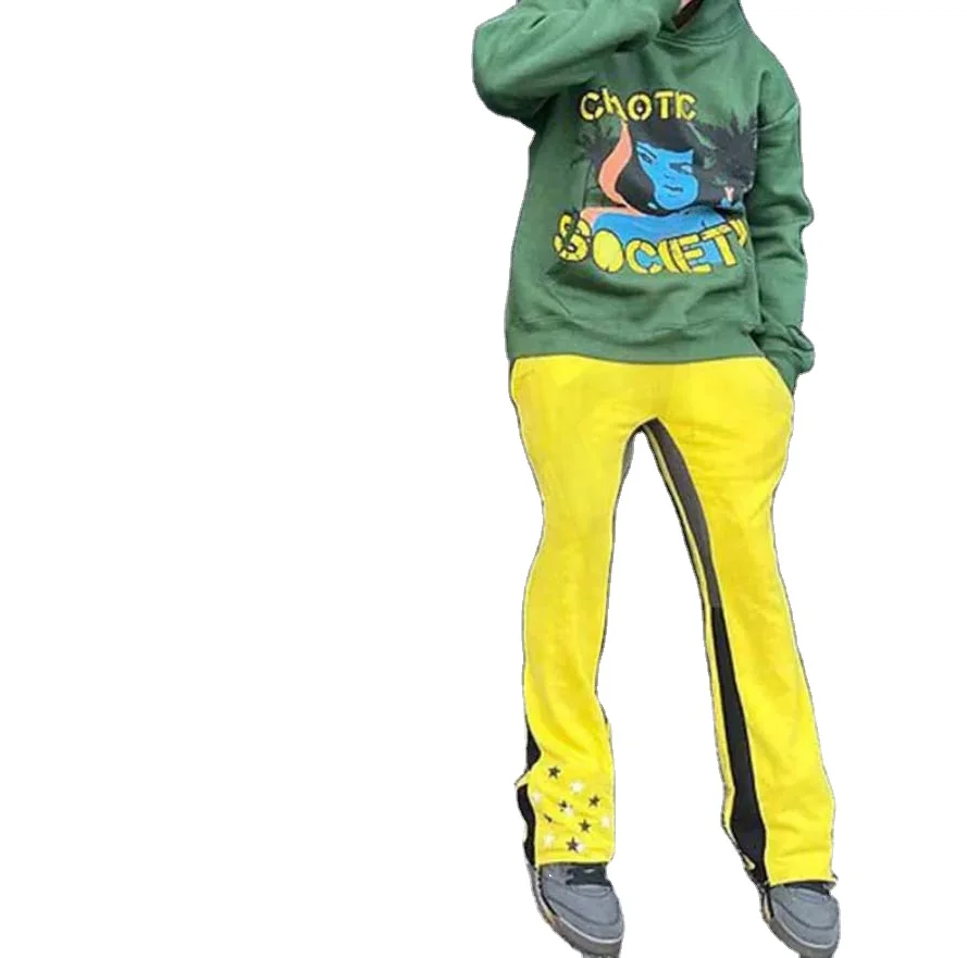 High Quality Mens Streetwear Stacked Sweatpants French Terry Elastic Waistband Men Flare Sweat Pants