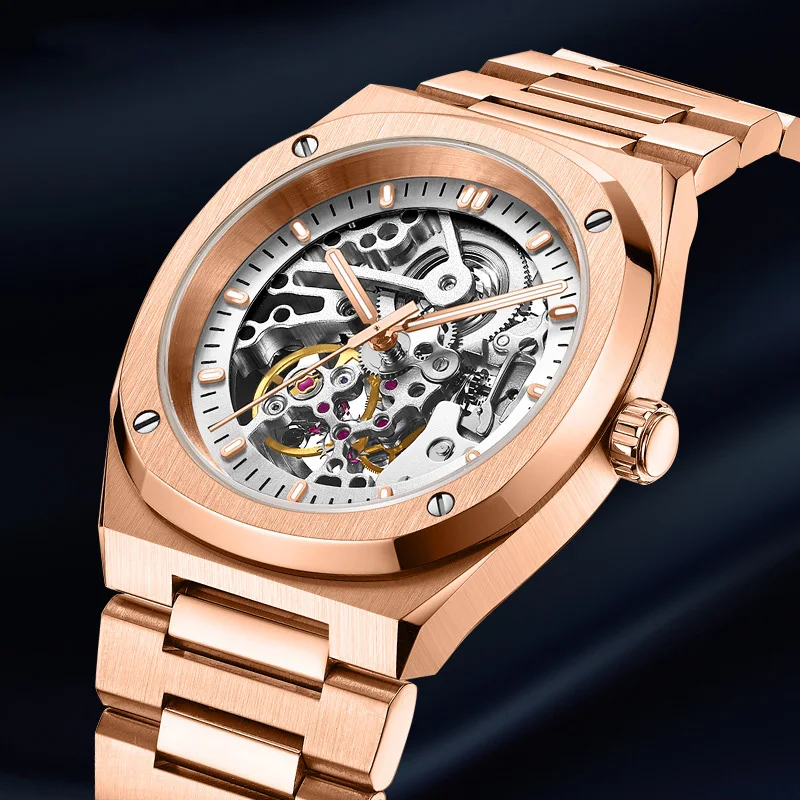 Wholesale Clock Relojes De Hombre Stainless Steel custom skeleton watch Business Automatic watch Mechanical Watches for men