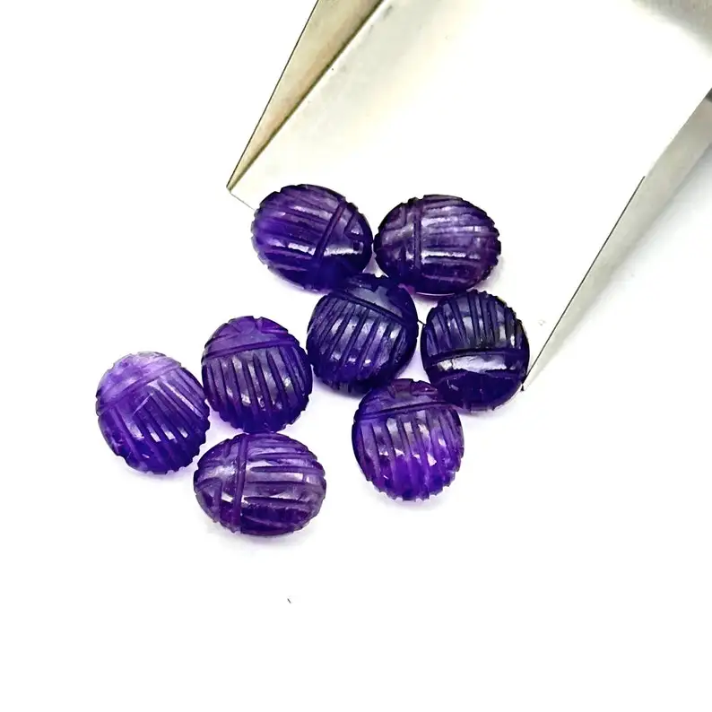 Natural Purple Amethyst Holy Scarab Shape Carved Gemstone Beads 12x10mm Amethyst Stone Carving Beads For Jewelry Making Bulk