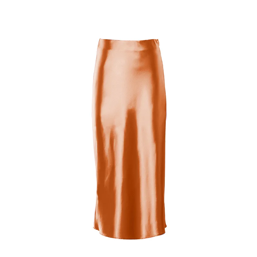 Satin Silk Skirts for Women 2022 Summer Korean Fashion Midi A-line Long Skirt High Waist Female Skirts