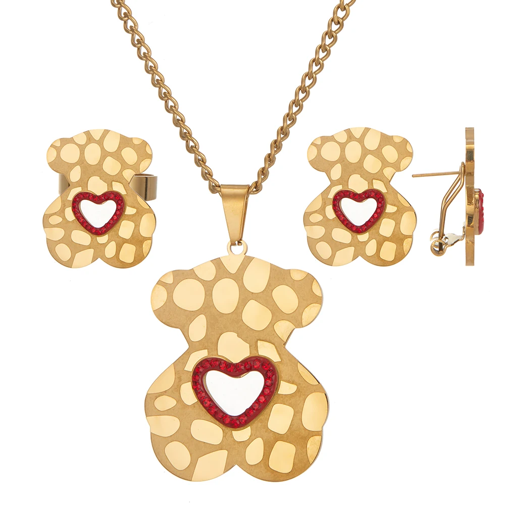 Women Cute Jewellery Set In Stainless Steel Lovely Bear Girl Necklace Pendant 18K Gold Plated Jewelry Sets