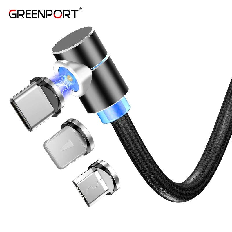 Wholesale 90 degree right angle magnetic charging micro usb cable nylon braided 3 in 1 magnetic charger cable