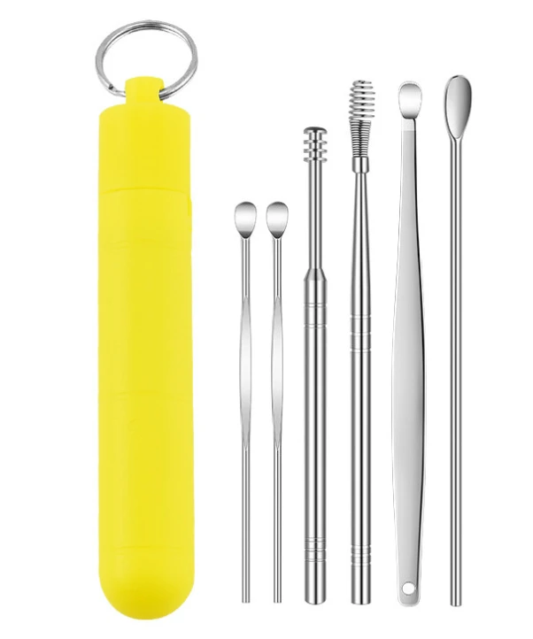 Wholesale High Quality 6pcs Ear Wax Cleaner Removal Kit Stainless Steel Spiral Ear Pick Curette Ear Spoon Cleansing Tool