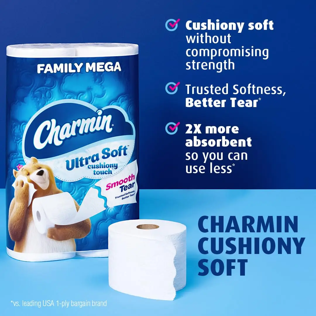Ultra Strong 24 Family Mega Rolls Clean Touch 3 Ply Toilet Paper Jumbo Size 123 Regular Rolls Made from Pulp Tissue