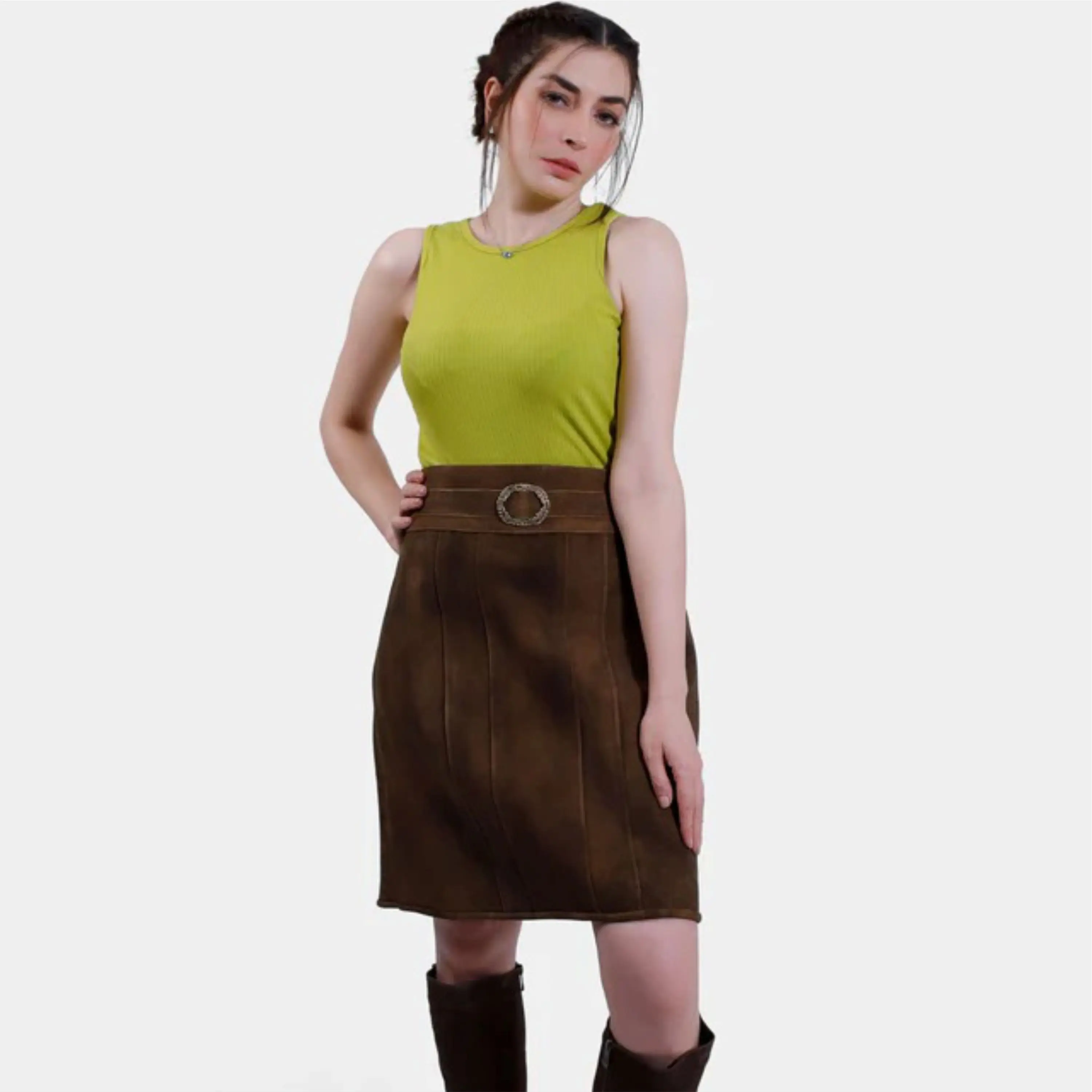 Womens Custom Bavarian Leather Skirt  Authentic Oktoberfest Skirt with Detailed Embroidery for Cultural Festivals