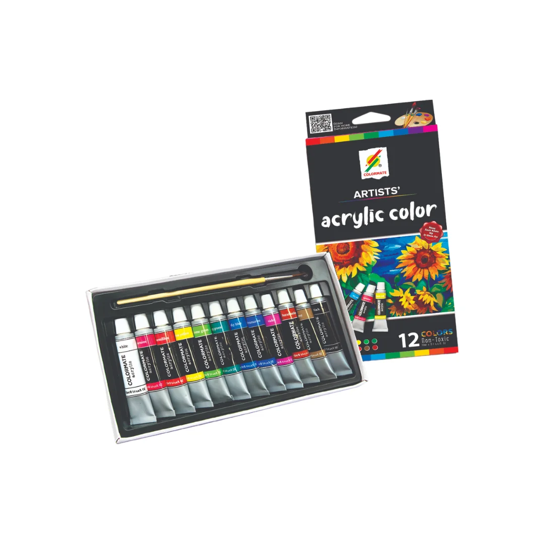 Set Acrylic paint 12 colors included brush