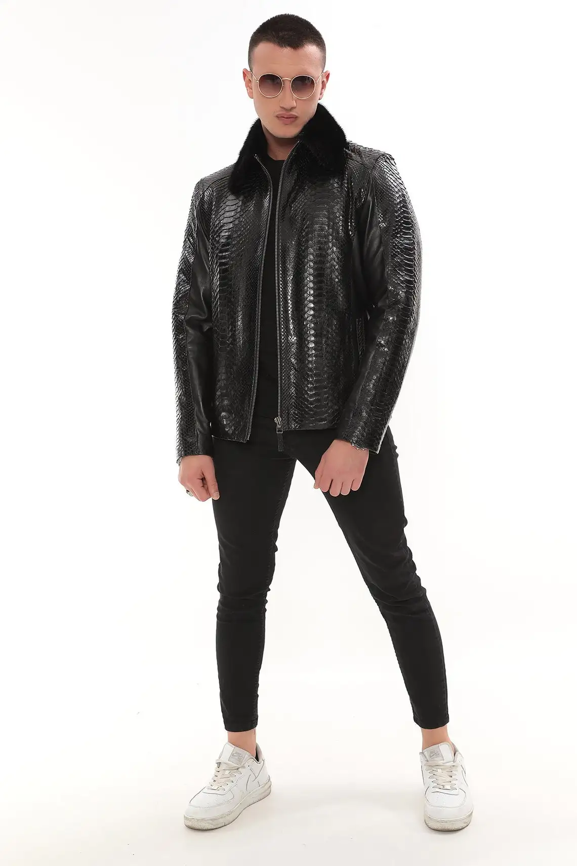 Cowhides Python Embossed Faux Fur Leather Jackets Luxury Fashion Real Leather Jacket Luxury Wear Stylish Biker Jacket