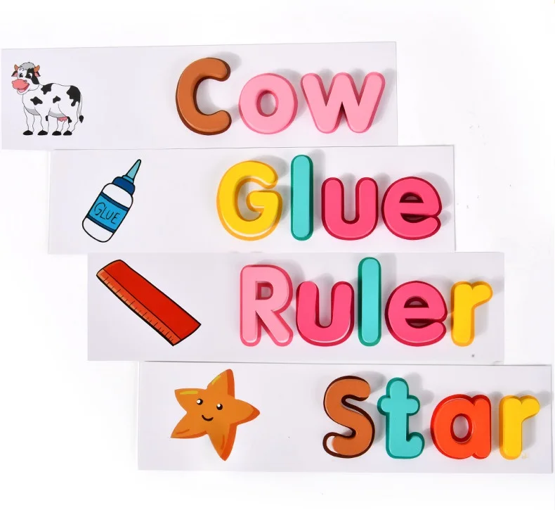 Ready to Ship Wholesale Wooden English alphabet spelling word game for children puzzle English card matching board game toys