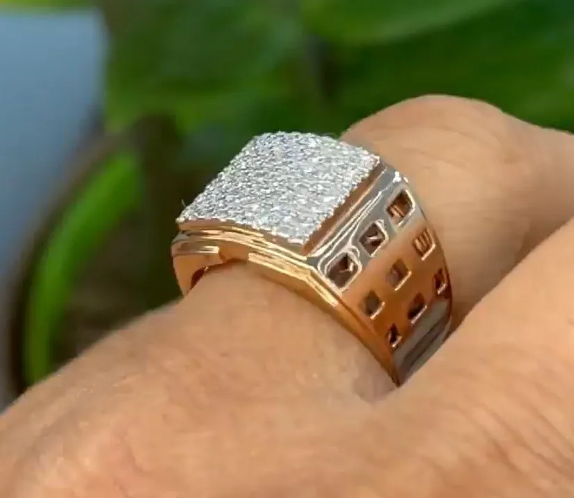 Jeny Jewels Jewelry Real Gold Ring 1.75CT Emerald Cut Diamond Engagement Ring 14K Pure Gold Halo Moissanite Ring For womens