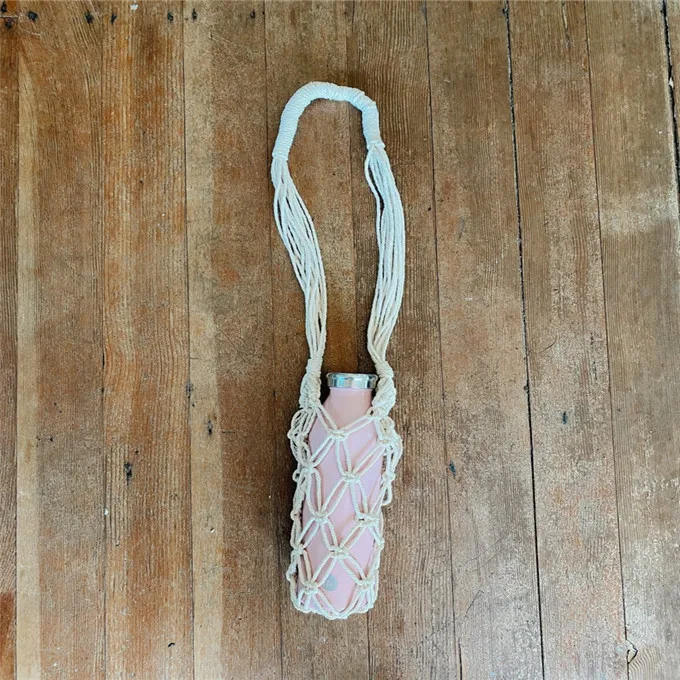 Yellow Color Hand Knotted Cotton Woven Macrame Bottle Holder Bag With Short Strap Buy At Lowest Price From India