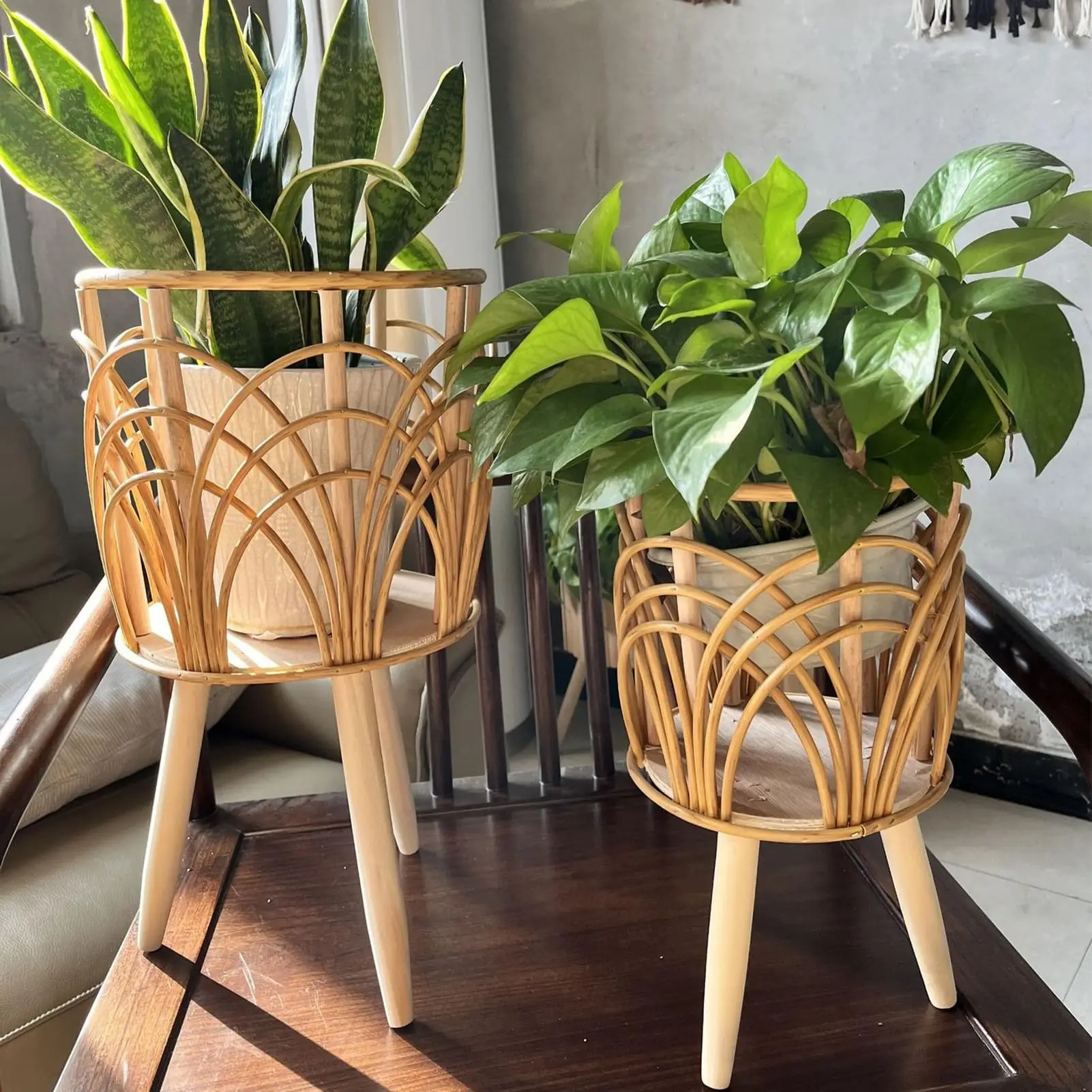 Modern Rattan Indoor Plant Stand, Handmade Woven Plant Stand Floor, Wicker Basket Flower Pot