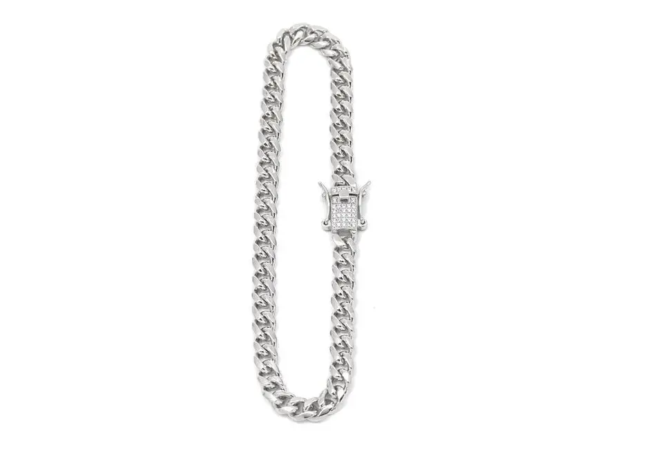 925 Sterling Silver plated Miami Cuban Link Bracelet Hip Hop Iced Curb Bracelet 14k White Gold Plated