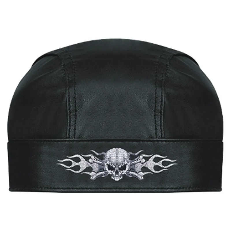 HMB-901O LEATHER SKULLCAP DURAG HEAD WRAP BANDANA SKULL CAP HATS SCARF BIKER WEAR