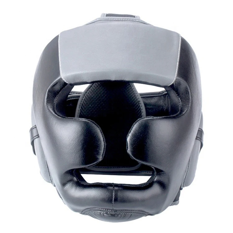 Black Cow Hide Leather OEM Karate Helmet Head Gear Guard Protector Fight Training Head Shield Mask Guard For Taekwondo WKF ITF